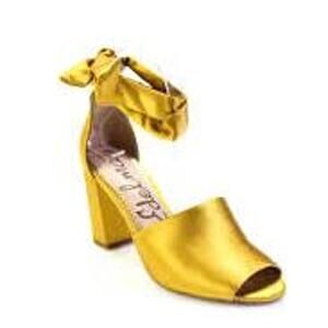 Sam Edelman Odele Gold Dressy Satin Wrap Tie Black Heels Women's Size 9